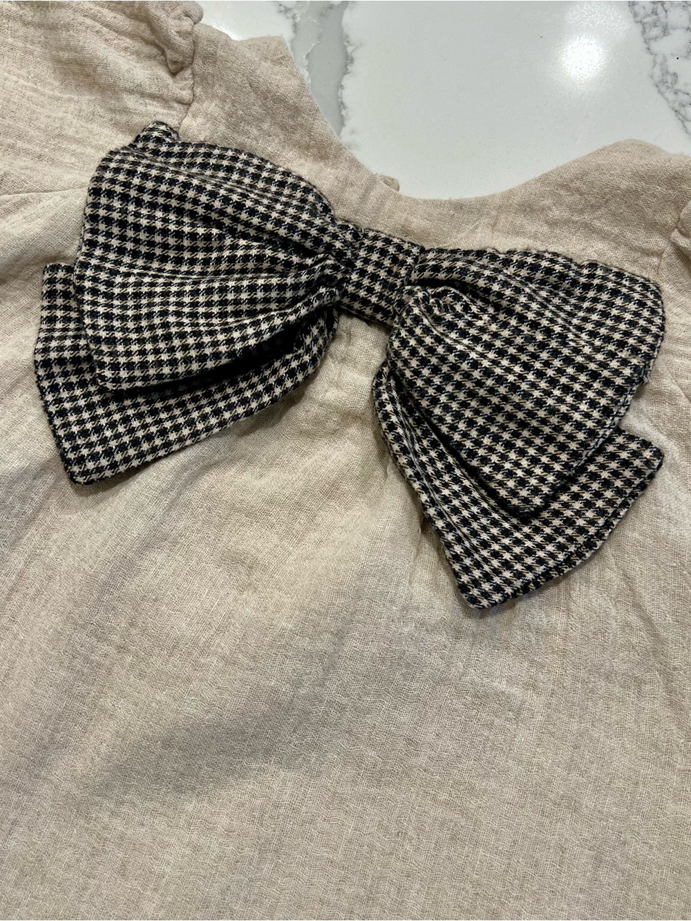 ZARA Kids Beige Linen-Blend Dress with Gingham Bow❤️ - Picture 2 of 9